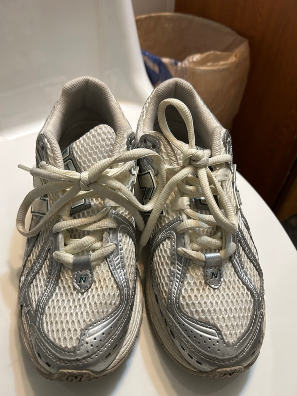 New Balance Women's White and Silver Mesh Sneakers